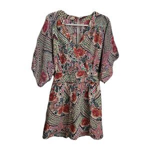Anthropologie Maeve Dress 4 Siya Kimono Paisley V-neck Mini‎ Boho Resortwear